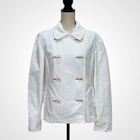 Old Navy Jackets & Blazers - Old Navy White Double-Breasted Cotton Jacket with Red Stitching – Size Large